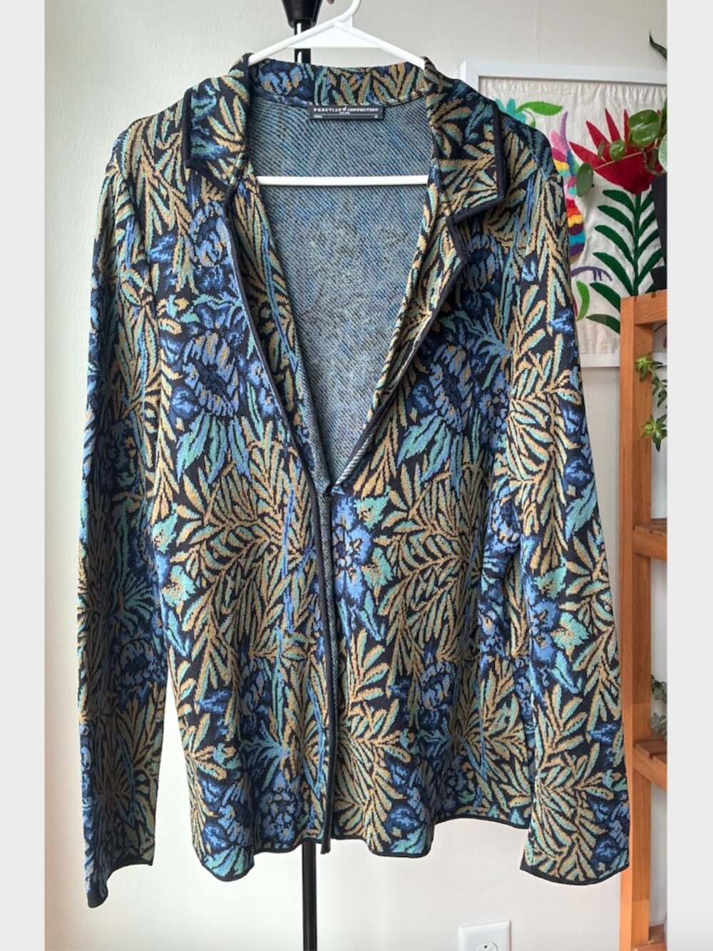 Peruvian Connection Floral Cotton Knit Cardigan/Jacket/Blazer -Size XL